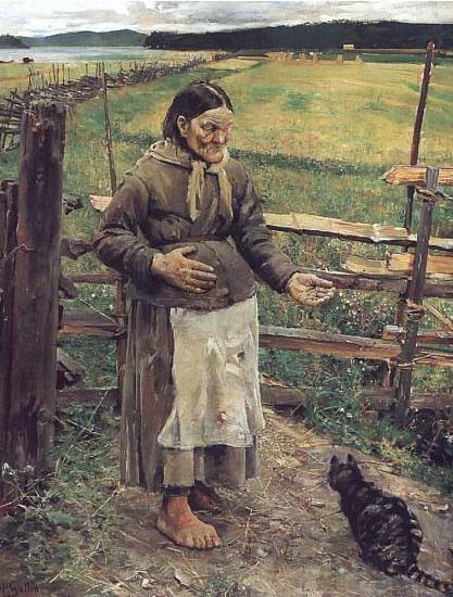 Akseli Gallen-Kallela Old Woman With a Cat Spain oil painting art